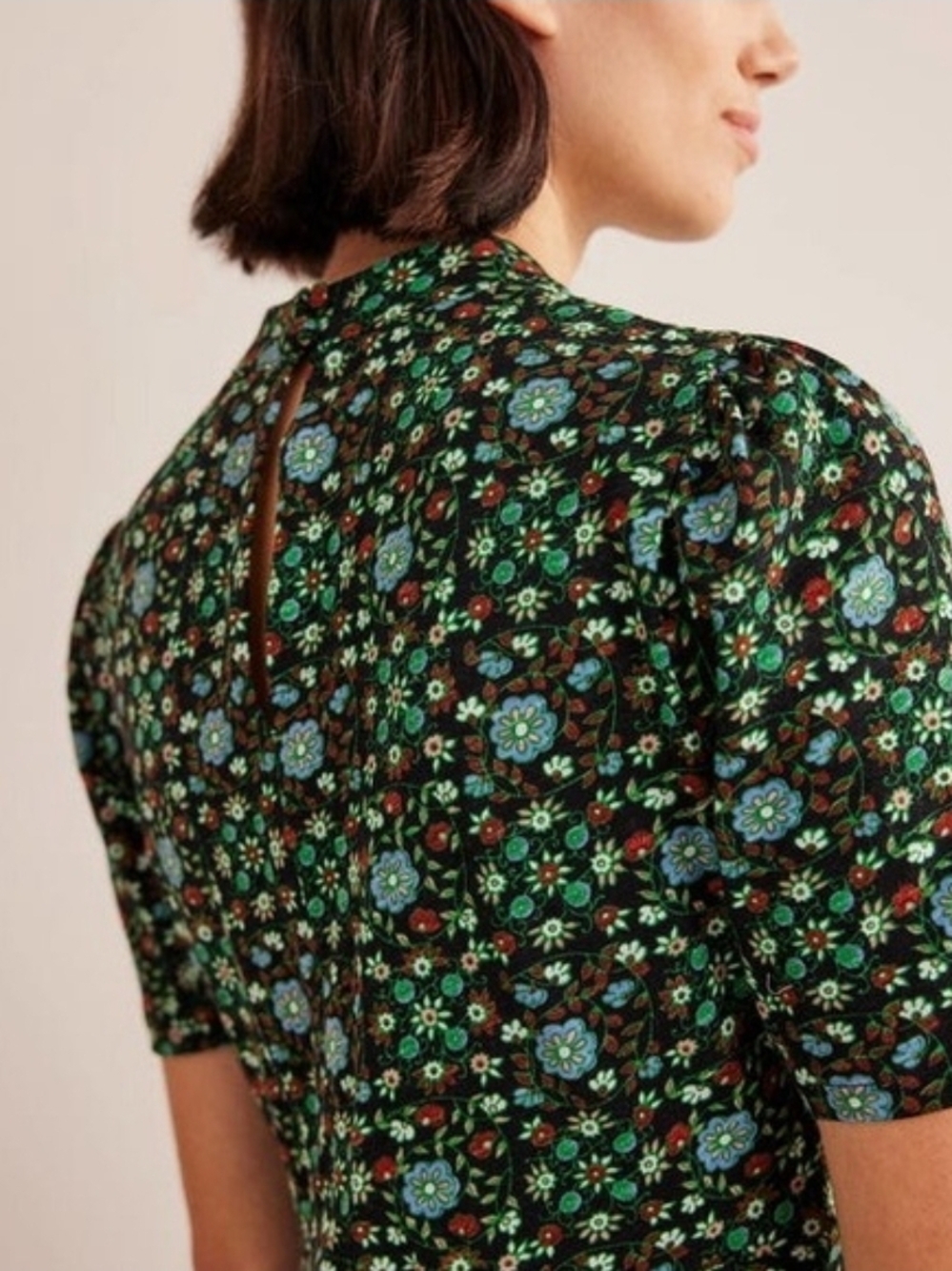 Boden Green Floral Mock-Neck Mini Dress - Size 14L - Picture 3 of 11